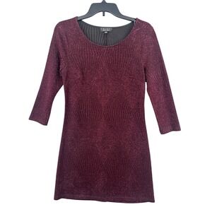 Trixxi Womens Burgundy Metallic Sparkle Knit Mini Dress Size L Party